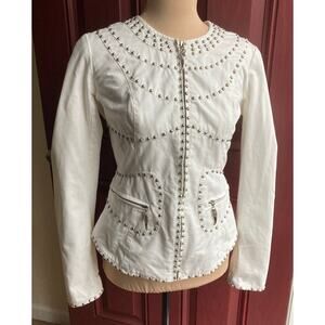 Monoreno Zip Jacket Women S White Silver Studded Fitted Western Moto Y2K Rocker